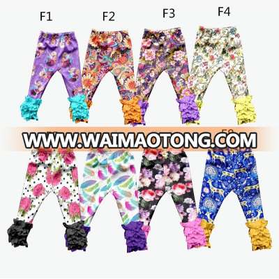 QY-958 2017Latest persnickey remake baby floral icing leggings wholesale girls icing ruffle pants boutique