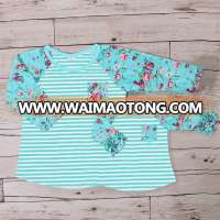 Striped Cotton Floral Printed Ruffle Raglan T-shirt Mommy And Me Raglan Shirts