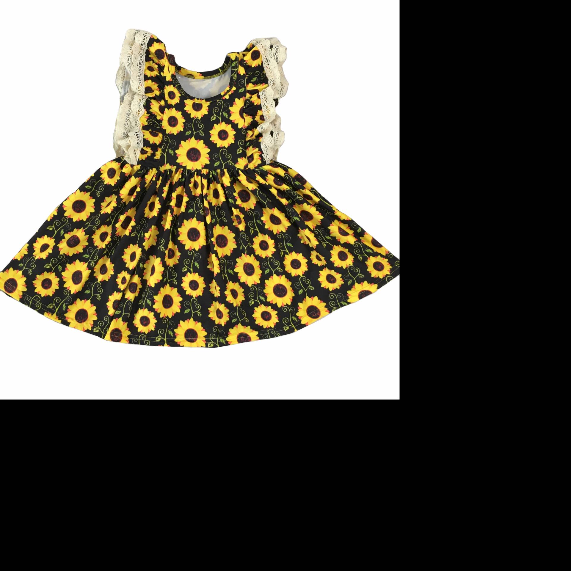 Lz2022 Kids Frock Design Dress Baby Girls Sunflower Printing Party Dress Kid Lace Ruffle Dresses